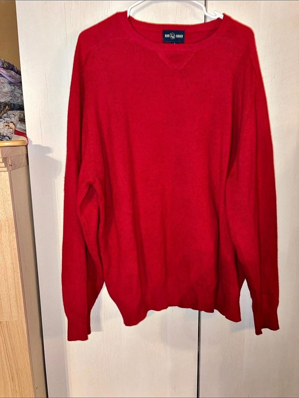 Alan Flusser Men's Red Cashmere Crewneck Sweater Size XL Like New